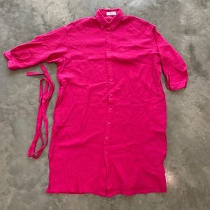 Red Sky Shirt Dress in Pink Cotton Gauze - Size 1X